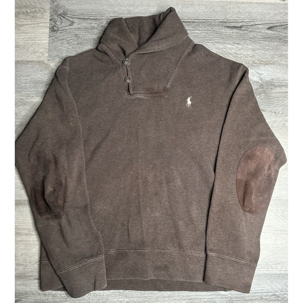 Ralph Lauren Men’s Casual Large Sweater Brown Pullover Shawl/Elbow Pads